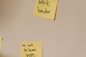 Yellow sticky notes with motivational phrases posted on a white wall, inspiring action.